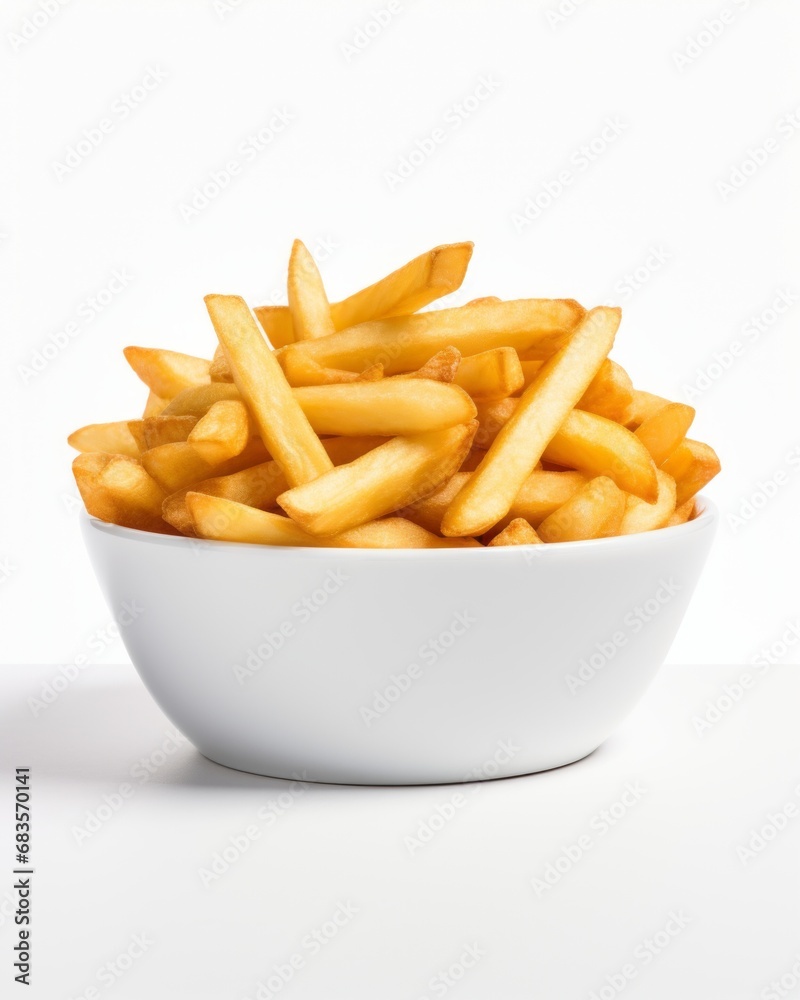 Indulge in the Ultimate Comfort Food: Crisp French Fries in a Pristine White Bowl Generative AI Indulge in the Ultimate Comfort Food: Crisp French Fries in a Pristine White Bowl Generative AI