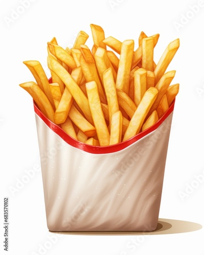 Savor the Crispiness: A Closer Look at Delectable French Fries in a White Paper Box Generative AI