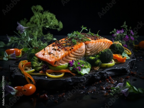 Discover The Ultimate Fresh Salmon & Vegetable Recipe: A Delight in Every Bite! Generative AI © monsifdx