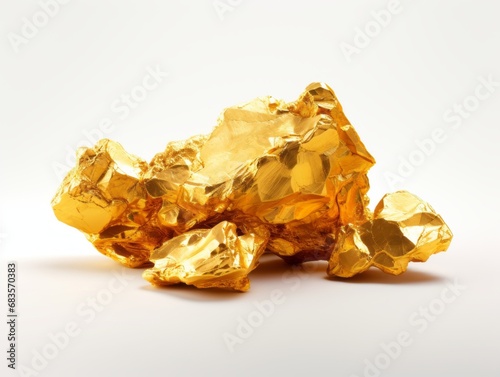 Unearth the Hidden Treasure: Dazzling Gold Nugget on Pristine White Backdrop! Generative AI