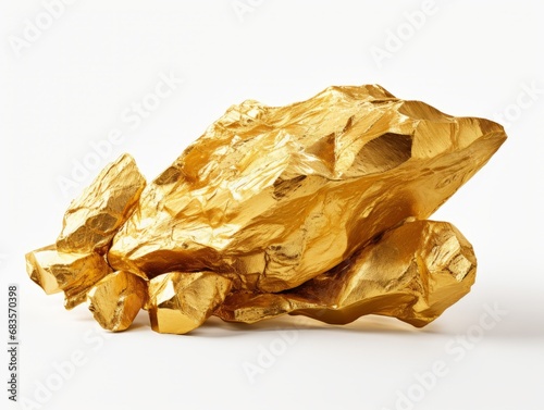 Discover the Value: Stunning Close-Up of a Real Gold Nugget Isolated on White! Generative AI