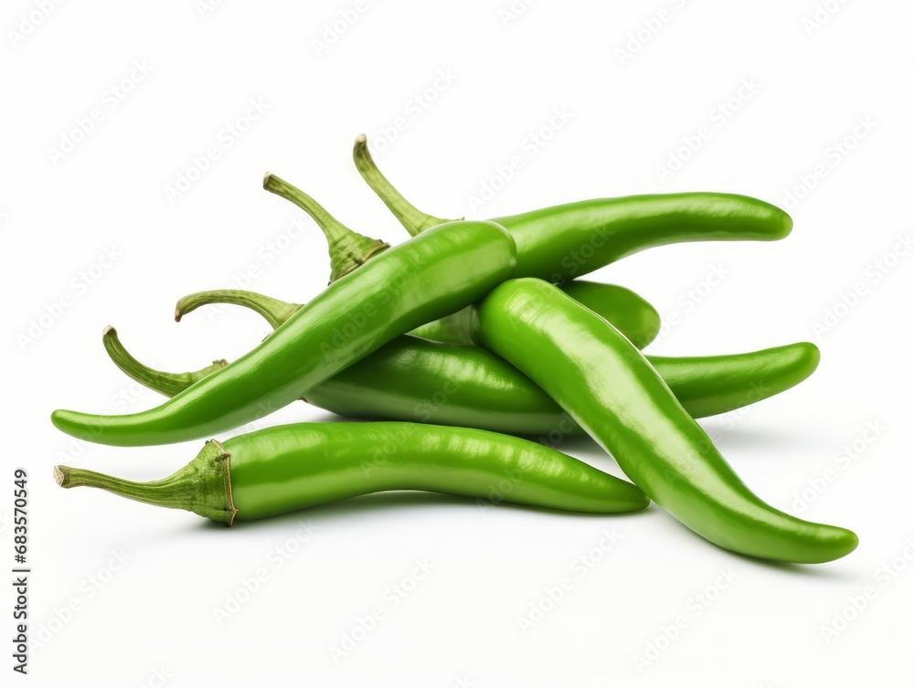 Explosion of Flavor: The Power of Green Hot Chili Peppers Captured on White! Generative AI Explosion of Flavor: The Power of Green Hot Chili Peppers Captured on White! Generative AI