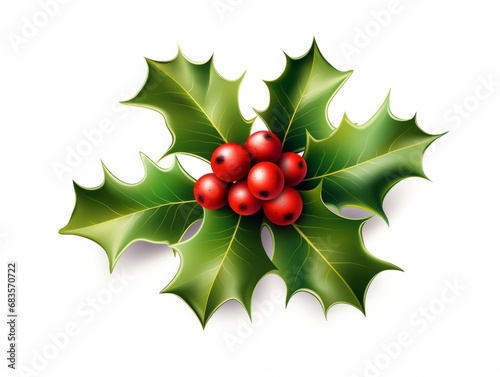 Vibrant Holly Leaves & Berries: The Beauty of Isolation in Nature Generative AI