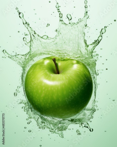Refreshing Vitality: Captivating Image of Pure Water Splash on a Luscious Green Apple Generative AI