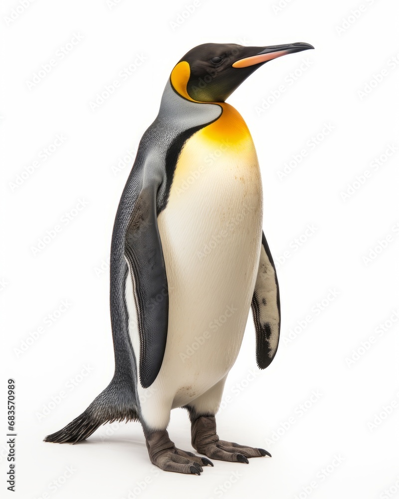 Fototapeta premium Marvel at the Regal Beauty: Majestic King Penguin in Crystal White Landscape! Generative AI