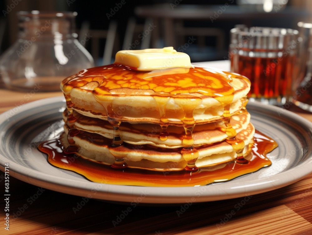 Triple Syrup Delight: The Ultimate Pancake Indulgence Generative AI Triple Syrup Delight: The Ultimate Pancake Indulgence Generative AI