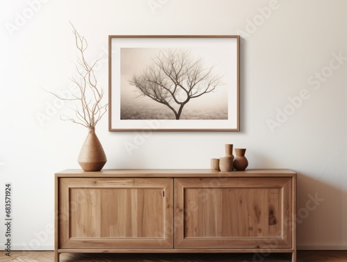 Transform Your Space: Eye-Catching Wooden Cabinet and Stylish Frame Mockup Generative AI