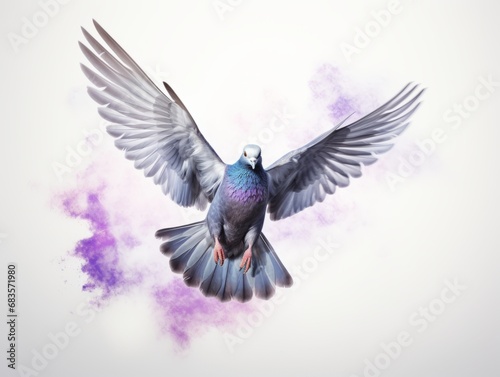 Stunning Capture of a Solo Pigeon Soaring against Pristine White Backdrop Generative AI