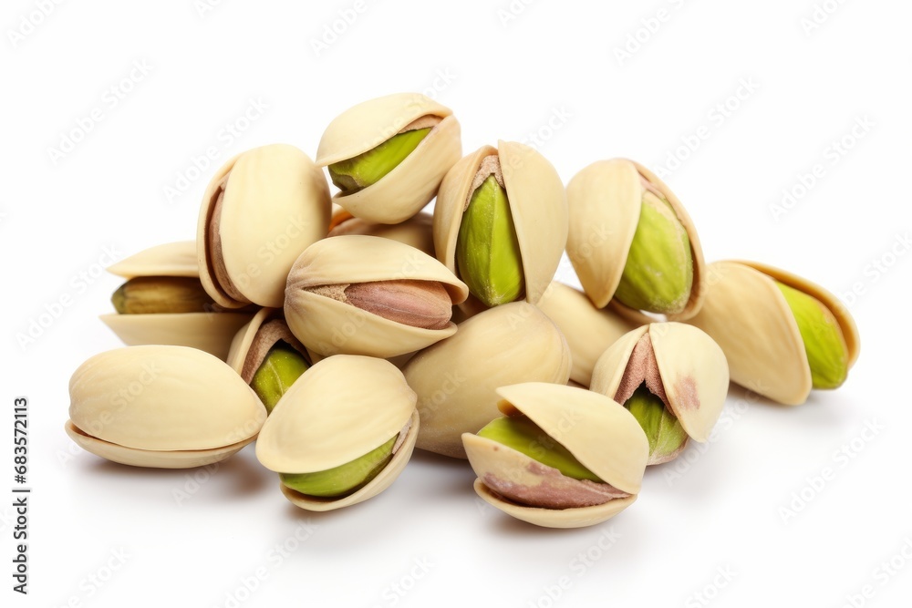 Experience the Freshness: High Quality Pistachios in Crisp White Background Generative AI Experience the Freshness: High Quality Pistachios in Crisp White Background Generative AI