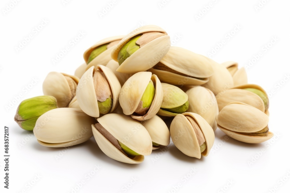 Unveiling the Delightful Taste: Stunningly Captured Pistachios on White Canvas Generative AI Unveiling the Delightful Taste: Stunningly Captured Pistachios on White Canvas Generative AI