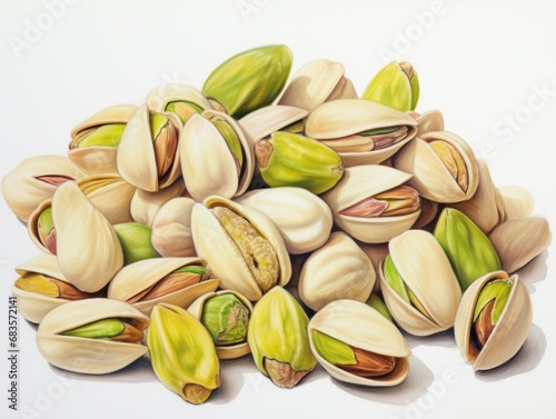 Unveiling the Allure of Fresh Pistachios: An Exquisite Shot on White Background Generative AI