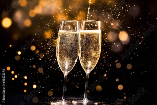 two glasses of champagne party new years eve background wallpaper