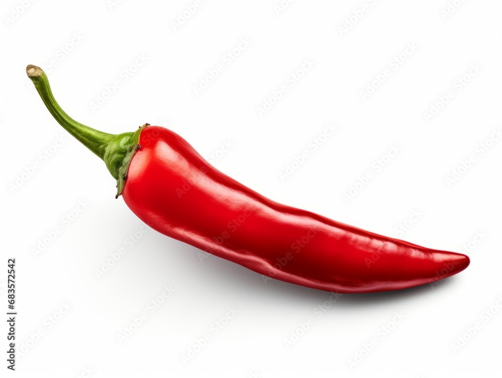 Unveiling the Fiery Beauty: A Single Red Chili Isolated on White Background! Generative AI Unveiling the Fiery Beauty: A Single Red Chili Isolated on White Background! Generative AI