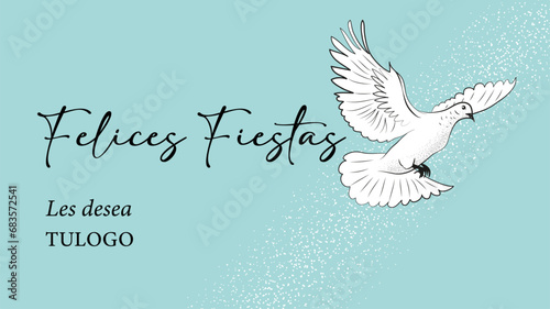 Background web, landepage, Felices fiestas ilustración paloma en colores pasteles photo