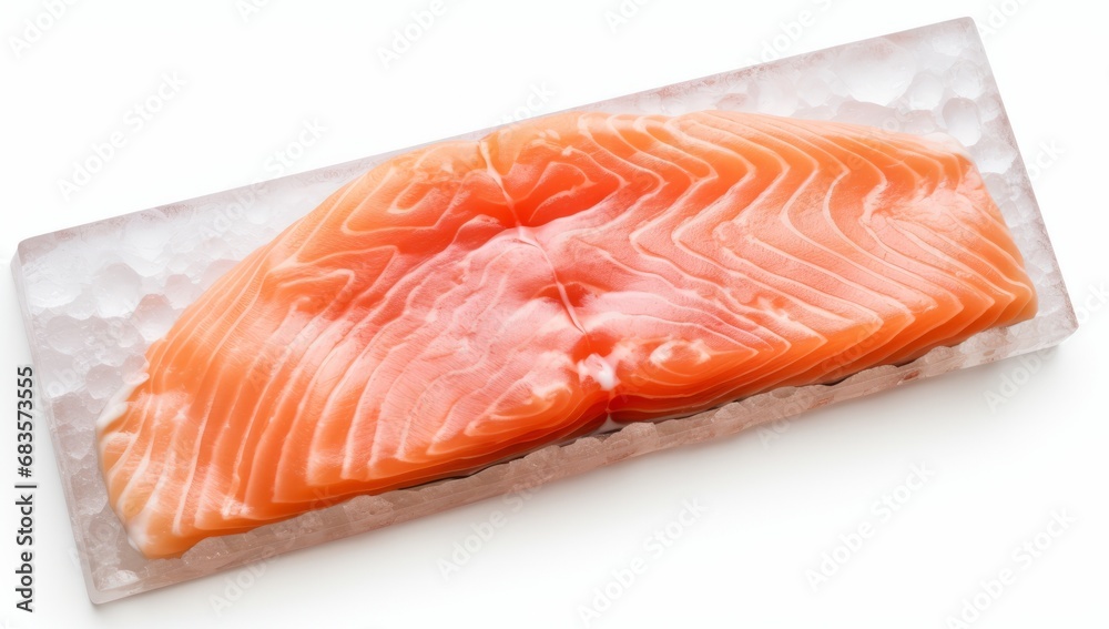 Exquisite Slice of Fresh Salmon Isolated on Pristine White Background - High Quality Image Generative AI
