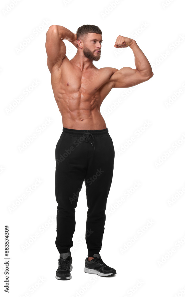 Fototapeta premium Young bodybuilder with muscular body on white background