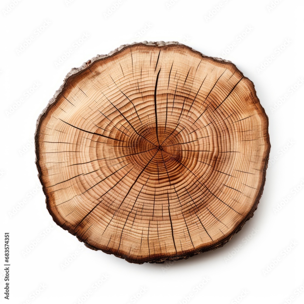 Experience the Splendor: Intricate Close-Up of an Isolated Tree Slice on White Background Generative AI