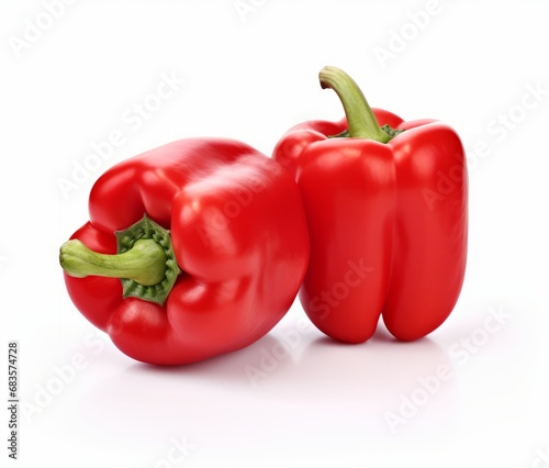Vibrant Freshness: Exquisite Close-up of Two Red Peppers on a Pure White Background Generative AI