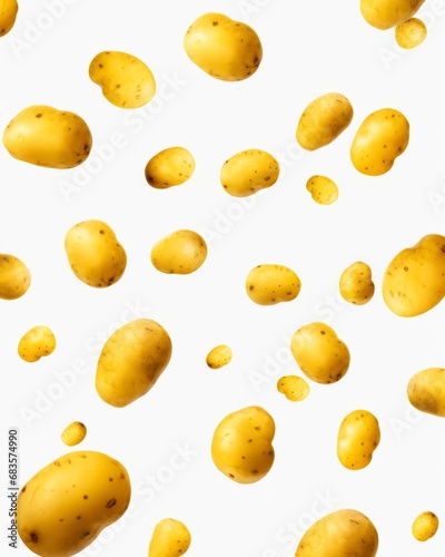 Unveiling the Beauty of Fresh, Vibrant Yellow Potatoes on a Pure White Canvas! Generative AI