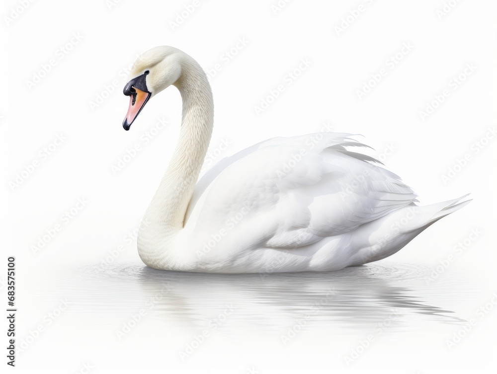 Fototapeta premium Captivating Elegance: A Strikingly Detailed Snapshot of a Lone White Swan in Isolation Generative AI