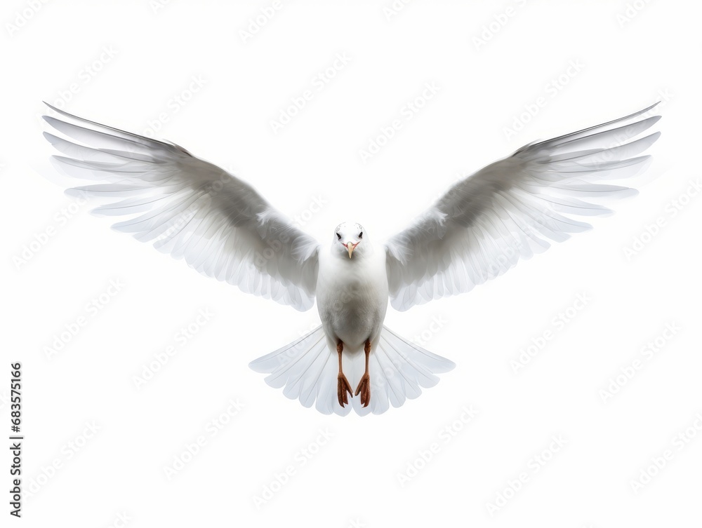 Fototapeta premium Defying Gravity: Captivating Image of a Wingless Seagull in Flight Over Pristine Backdrop Generative AI