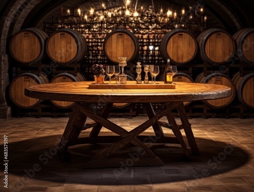 Unveiling the Charm: Inside View of a Vintage Wine Cellar and Tasting Bar Generative AI © monsifdx