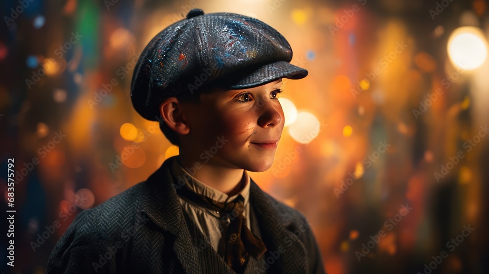 An interesting cheerful boy of the early twentieth century during street festivals An interesting cheerful boy of the early twentieth century during street festivals