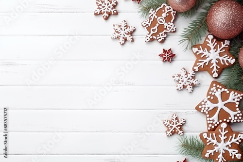 Christmas Holidays Composition on White Wooden Background - Festive Seasonal Arrangement Created with Generative AI Tools © ThePixelCraft