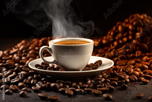 Coffee Cup Background with Coffee Beans - Java Delight Created with Generative AI Tools