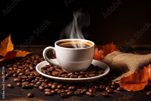 Coffee Cup Background with Coffee Beans - Java Delight Created with Generative AI Tools