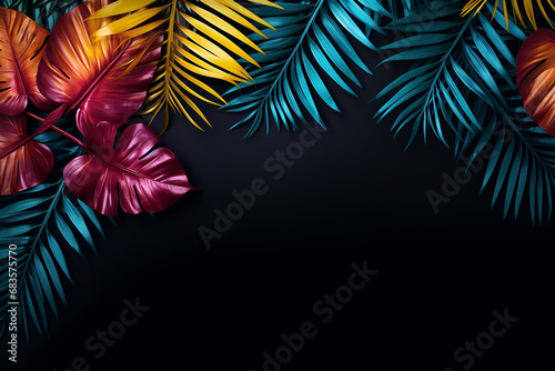 Creative Layout Made of Colorful Tropical Leaves - Artistic Botanical Arrangement Created with Generative AI Tools