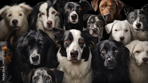 collage of dog breeds forming a unique composition, 16:9