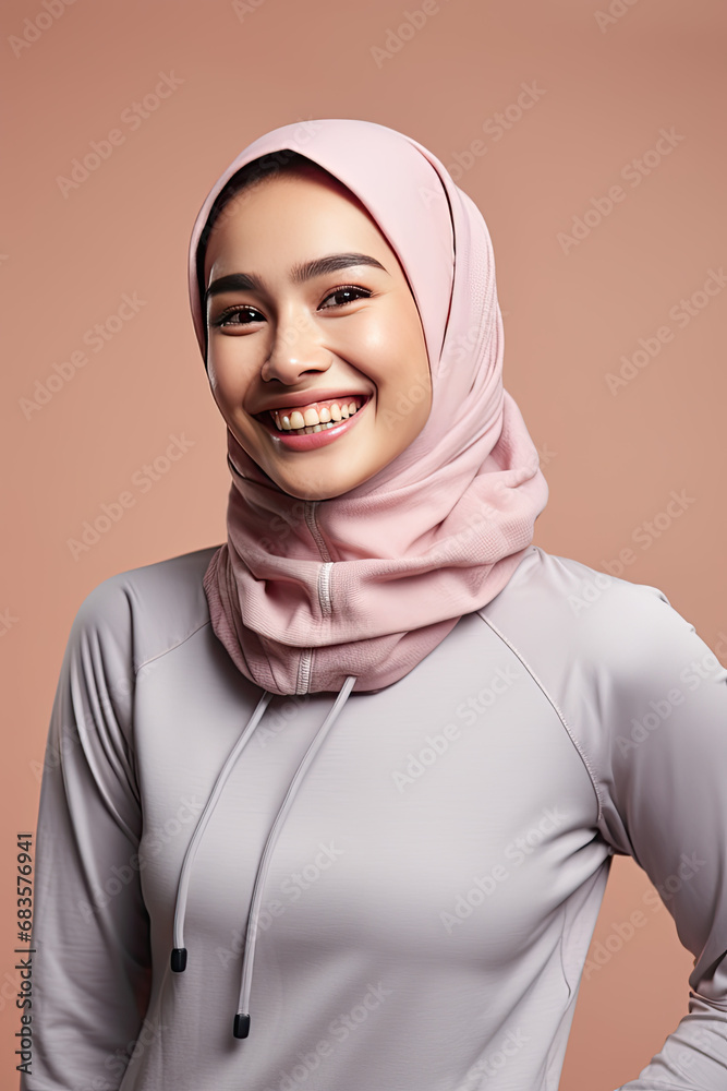 Portrait of a beautiful arab woman smiling, wearing hijab