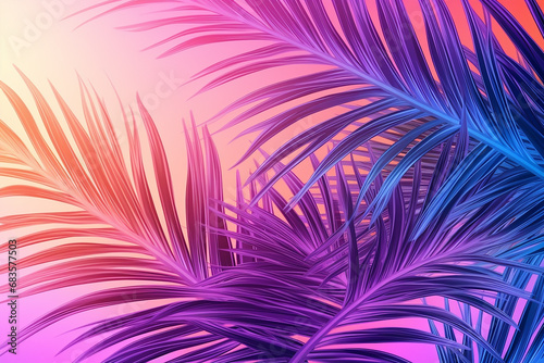 Tropical Palm Leaves in Vibrant Bold Gradient Holographic Colors - Exotic Foliage Paradise - Stock Photo Created with Generative AI Tools © ThePixelCraft