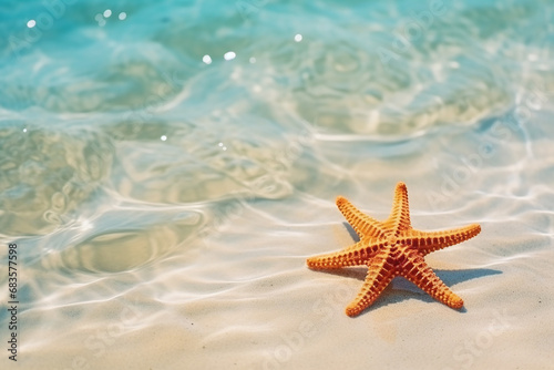 Starfish on Sandy Beach in Crystal Clear Sea Water - Coastal Serenity, Created with Generative AI Tools