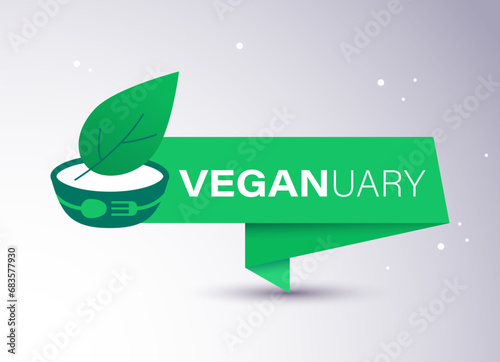 Veganuary banner. Reduce animal products consumption. Vegan January