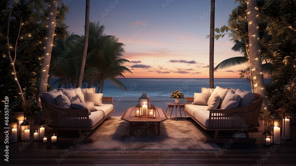Elegant simplicity defines the New Year's celebration on a terrace overlooking a tropical beach