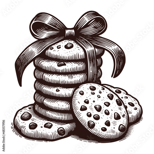 chocolate cookies with a ribbon sketch