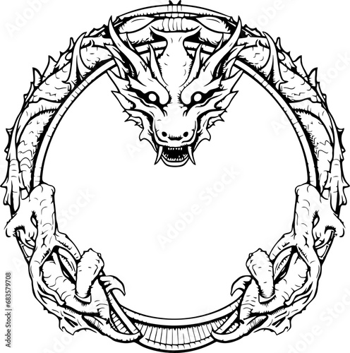 Circle dragon frame drawing sketch
