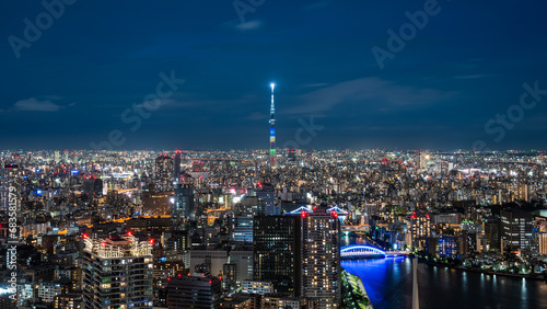 Tokyo Skytree with Tokyo Olympics lightup on opening day