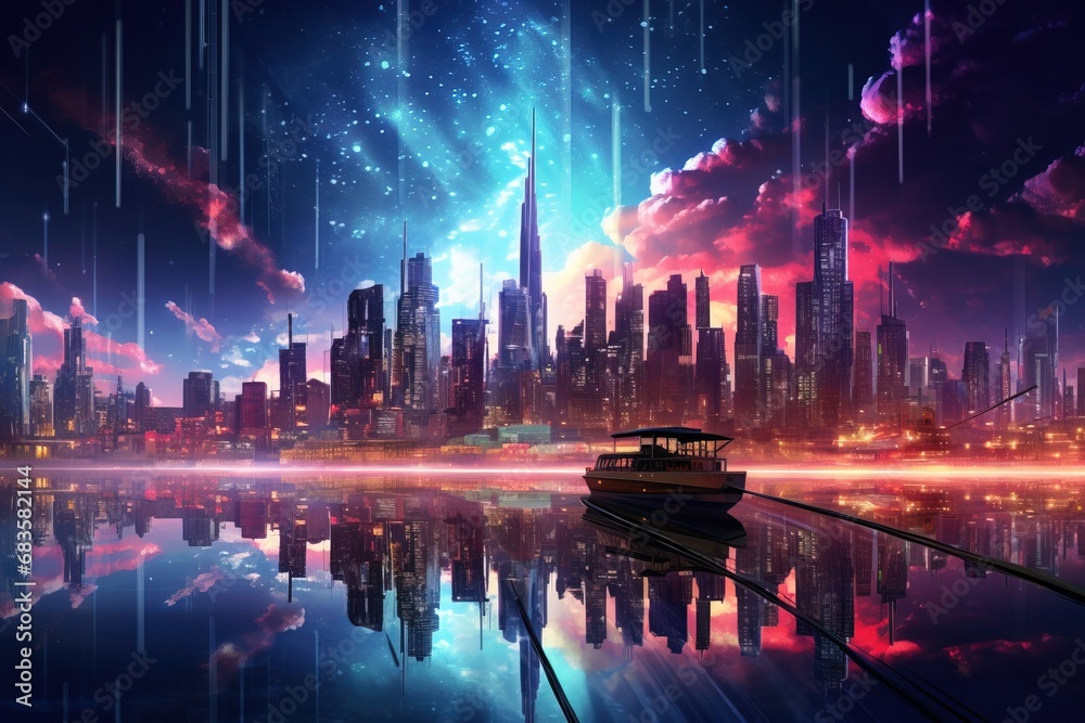 SciFi Holographic Glowing Smart City using generative AI 