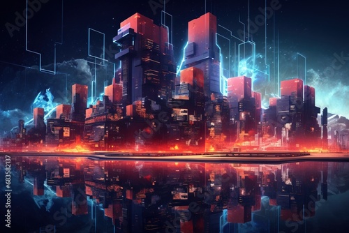Holographic Glowing Smart City Background using generative AI 