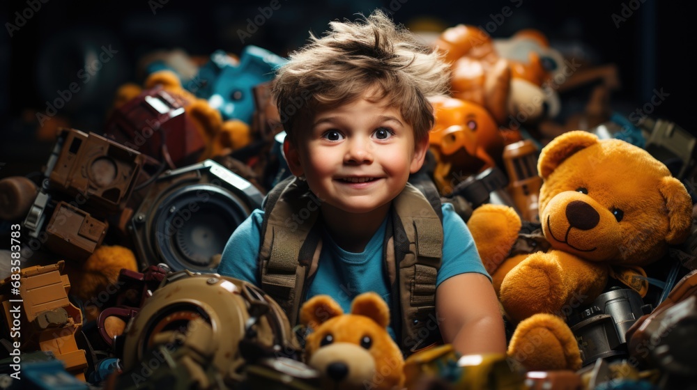 Happy child playing with their toys in the living room