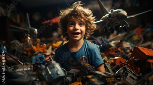 Happy child playing with their toys in the living room