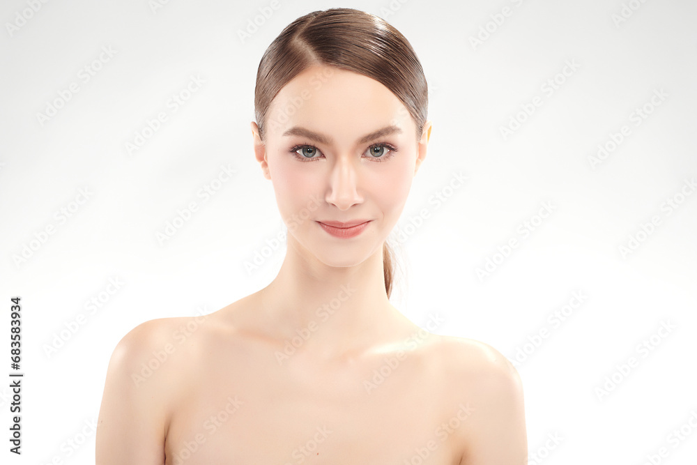 Beautiful young woman with clean fresh skin on white background, Face care, Facial treatment, Cosmetology, beauty and spa, women portrait. Beautiful young woman with clean fresh skin on white background, Face care, Facial treatment, Cosmetology, beauty and spa, women portrait.
