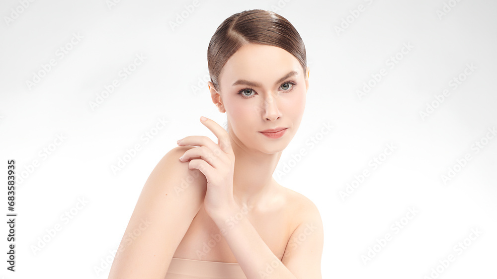 Beautiful young woman with clean fresh skin on white background, Face care, Facial treatment, Cosmetology, beauty and spa, women portrait. Beautiful young woman with clean fresh skin on white background, Face care, Facial treatment, Cosmetology, beauty and spa, women portrait.