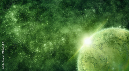 Stampa su tela Cosmos with green hues, a stellar field of enchanting beauty