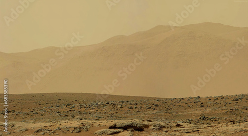Fotografia Mars: a barren landscape with a rocky desert under the cosmic sky