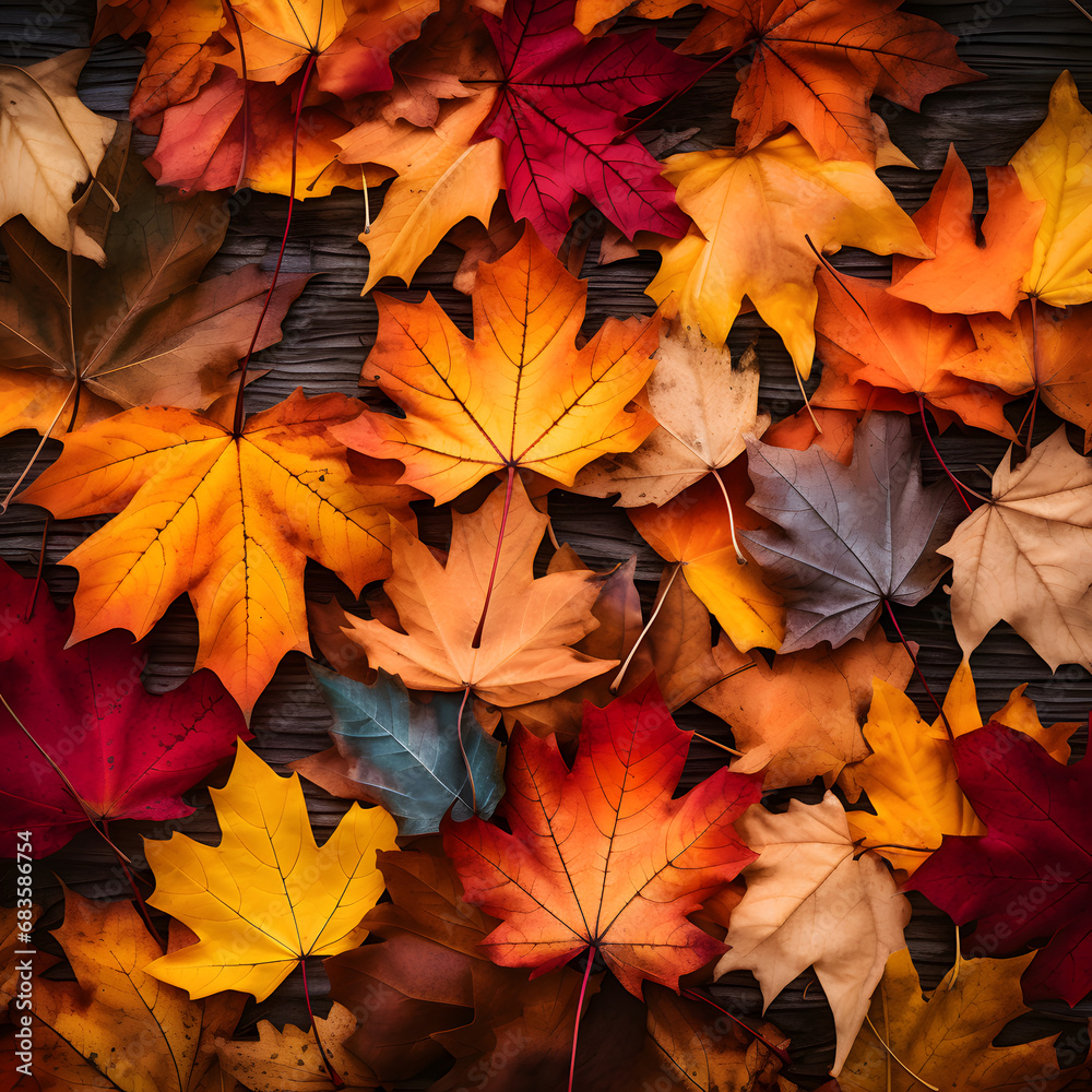 Autumn background from lying colorful fallen tree leaves. top view.