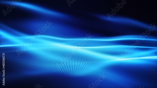 Abstract digital particle wave and light abstract background. Technology digital wave background concept. abstract motion wave blue dots with glowing defocused particles background.